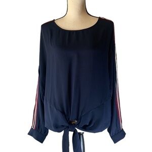 Timing SemiSheer Front Knot Color Block top - Navy Blue